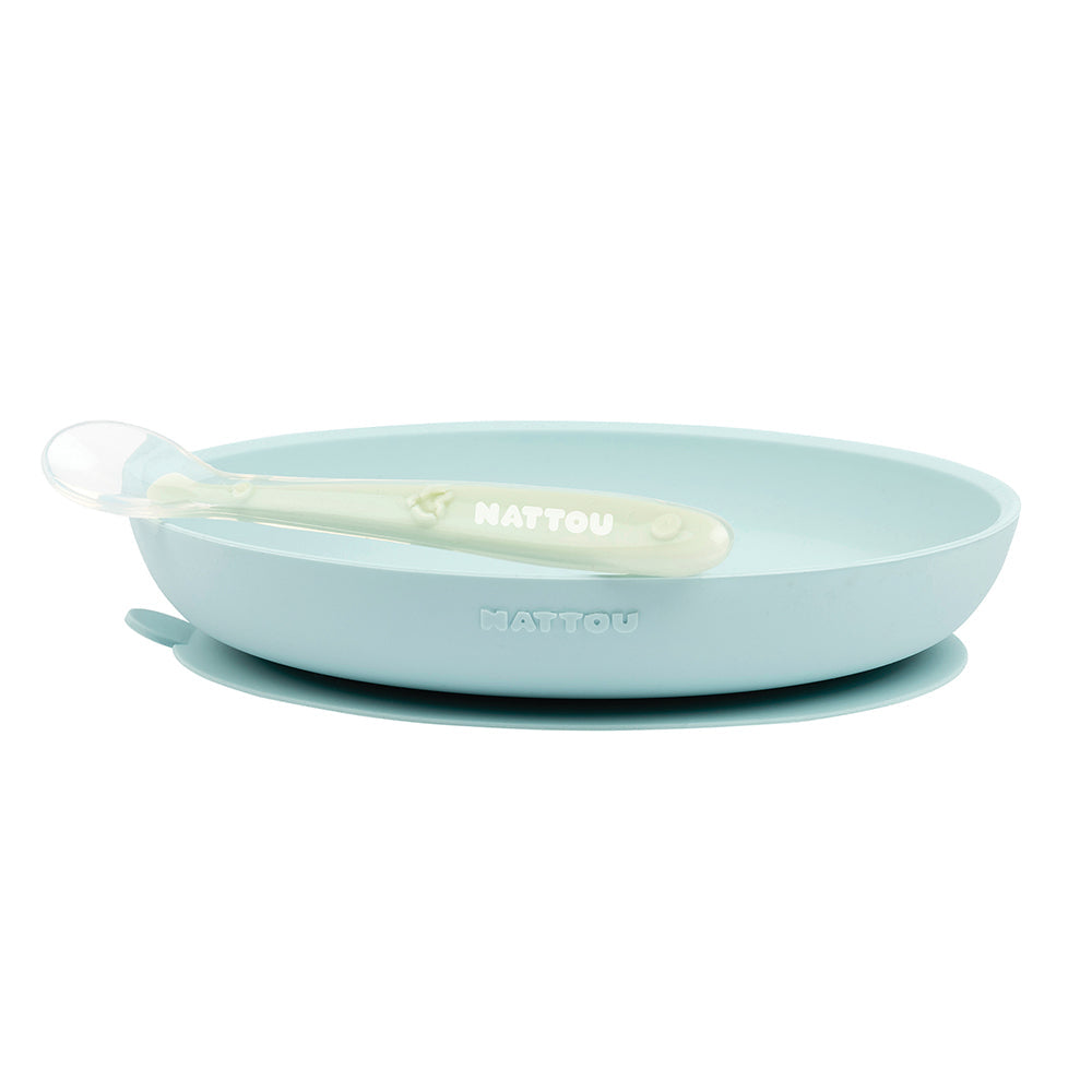 Nattou Silicon Set of 2 pieces of tableware, plate-spoon (Available in 2 colors)