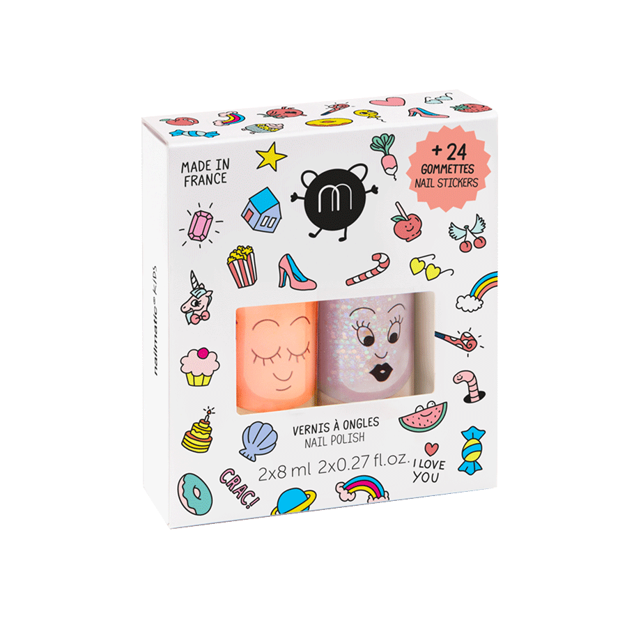 Nailmatic Set of 2 nail polishes and stickers (Available in 3 styles)