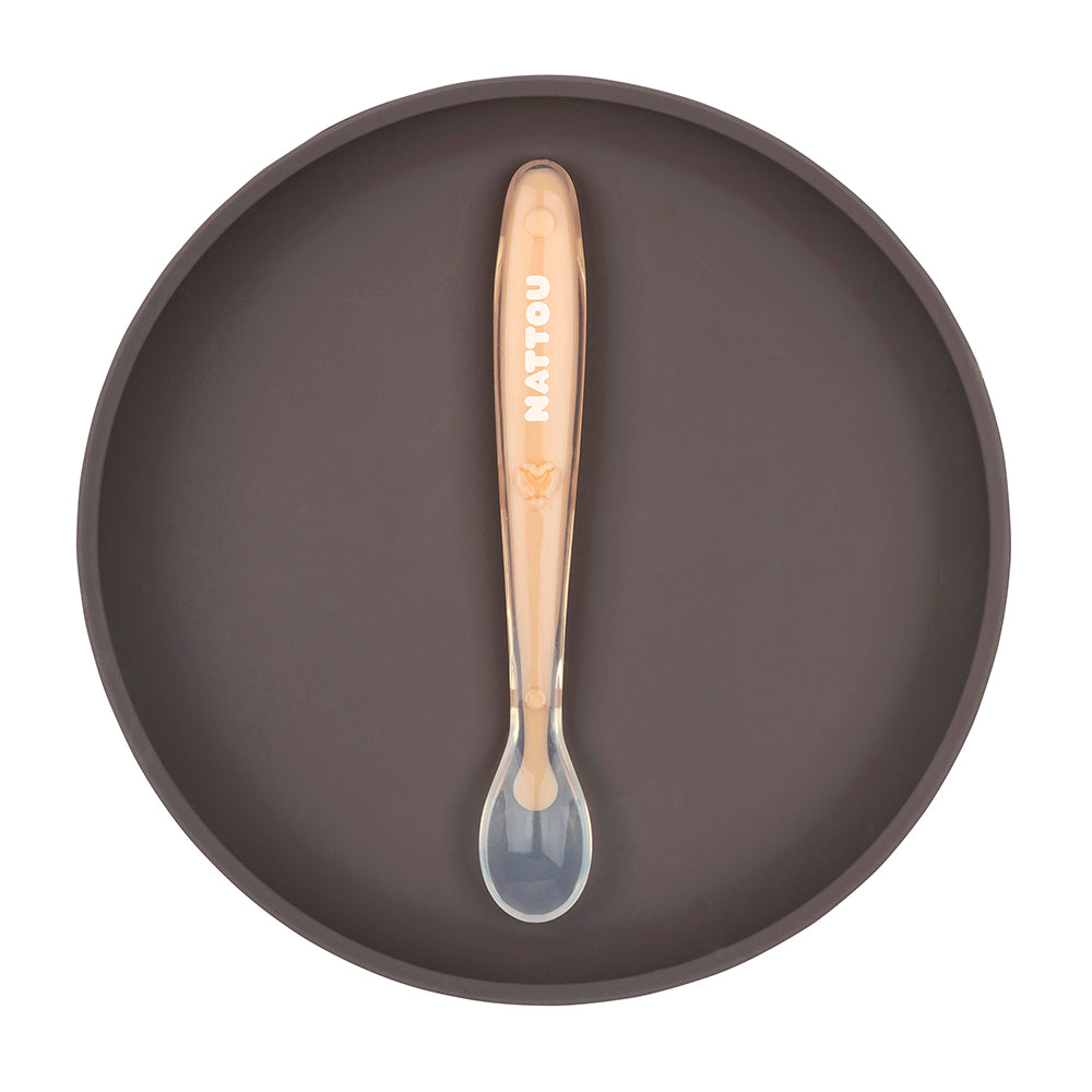 Nattou Silicon Set of 2 pieces of tableware, plate-spoon (Available in 2 colors)