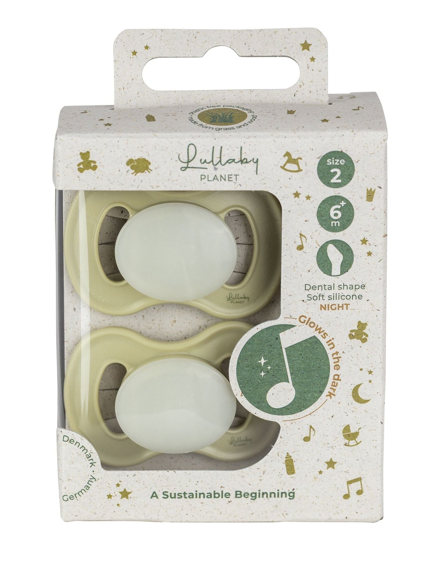 Lullaby Planet Set of 2 Phosphorescent Dental Silicone Pacifiers